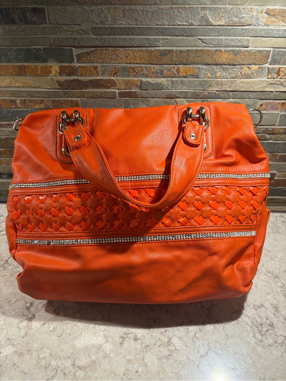 Cato Bright Orange Woven Accent Tote
